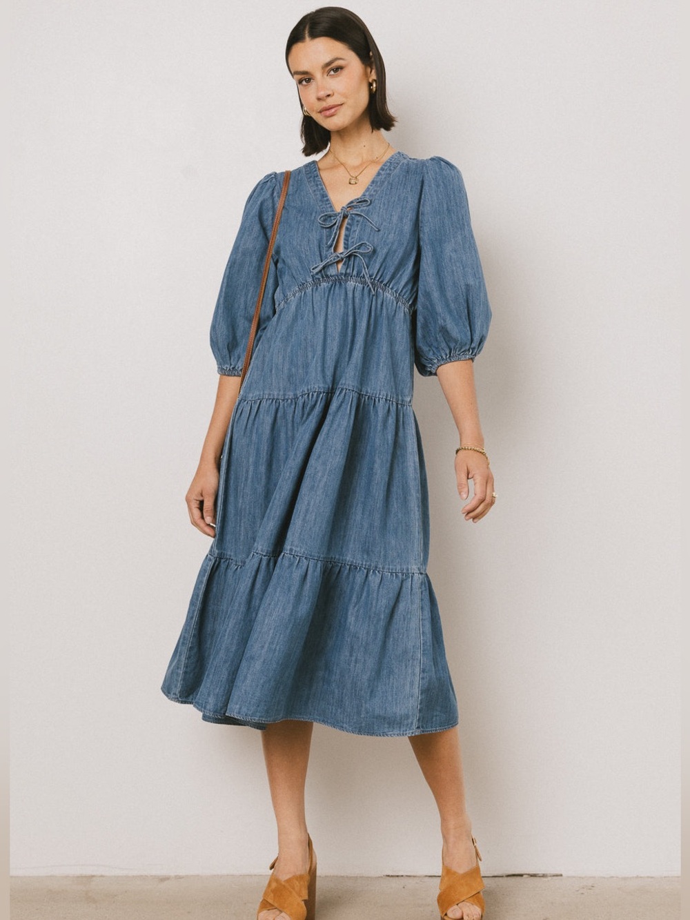 Bohme Nadia Midi Dress in Light Wash Sz S
